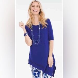 Chicos royal Blue Shirt with Asymmetrical Hem